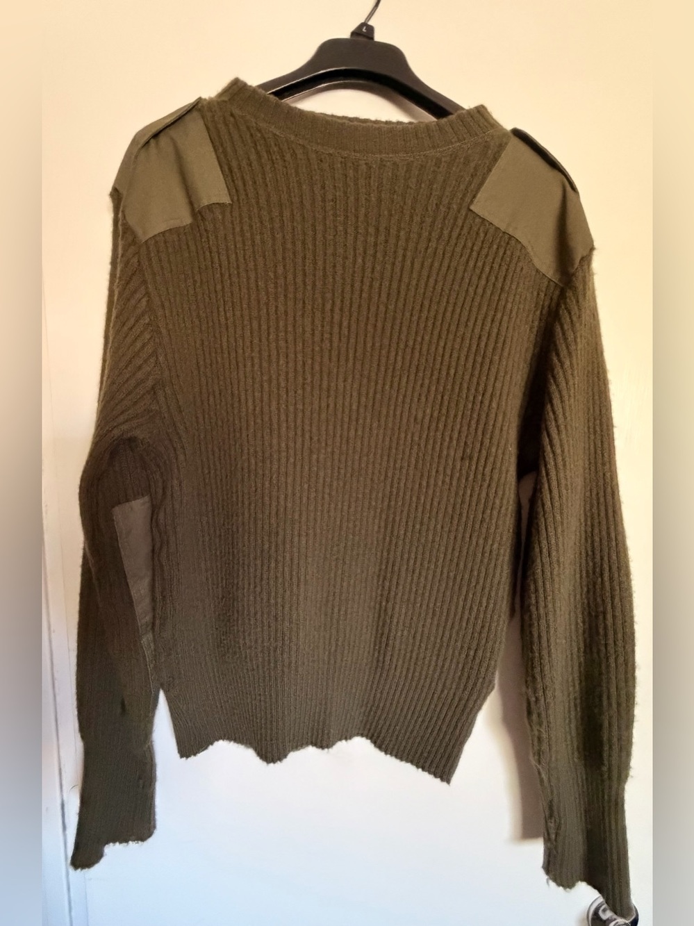 Men's Military-Style Ribbed Crewneck Sweater in Olive